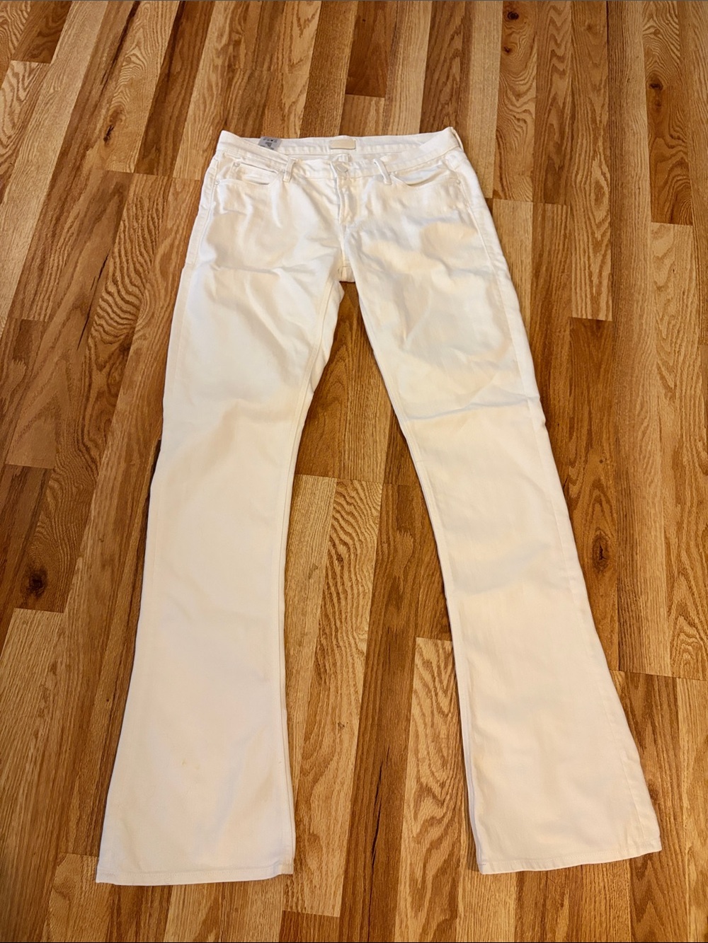 Mother The Runaway White Mid Rise Denim Boot Cut Jeans in Mirror Mirror 30